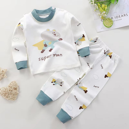Adorable Kids Bear Superhero Pajama Set featuring a bear superhero design with long sleeves and matching pants. 800